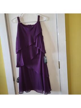SLNY semi-formal dress chiffon 3 tiered midi dress eggplant purple NWT SIZE 10